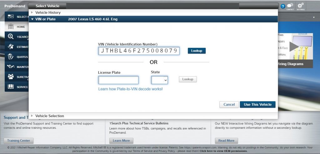 Mitchell Prodemand Detact Vehicle