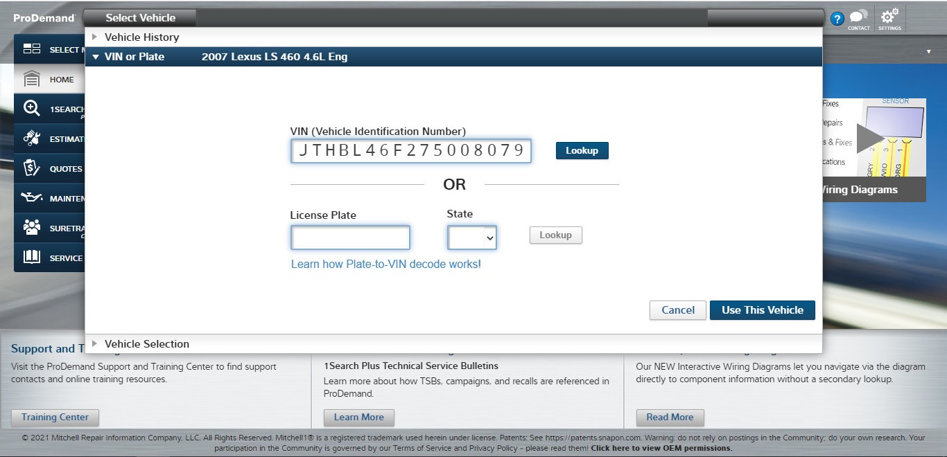 Mitchell Prodemand Detact Vehicle