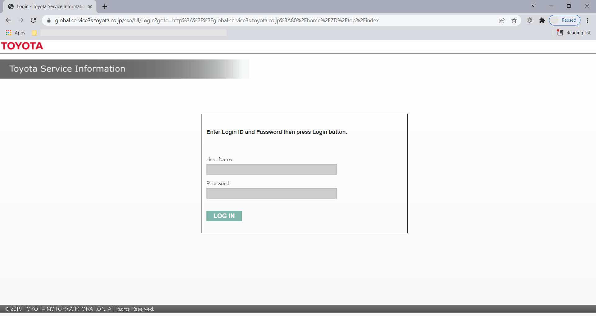 Toyota Account Service Information Login