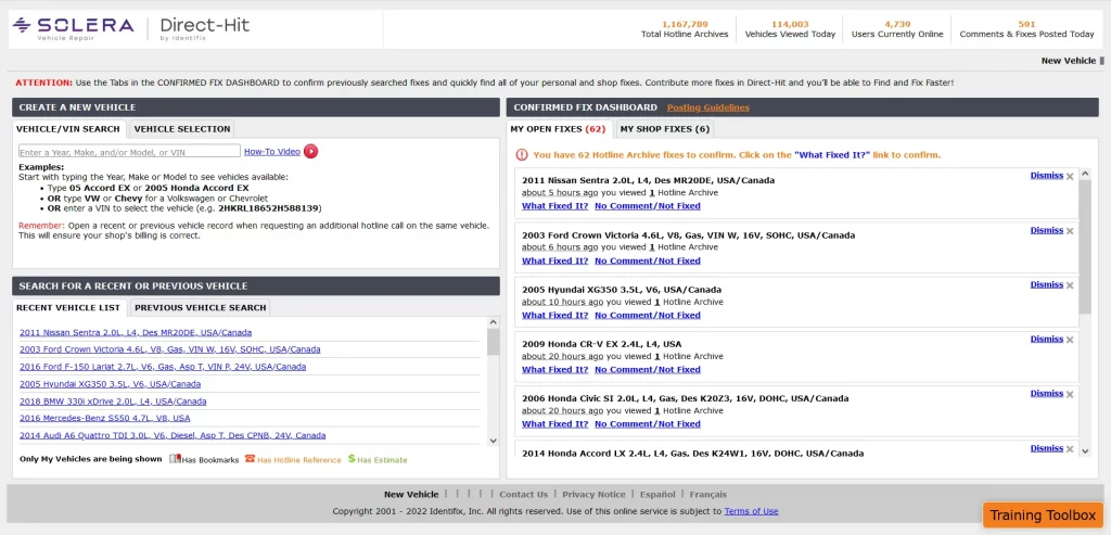 Identifix Online Main Page