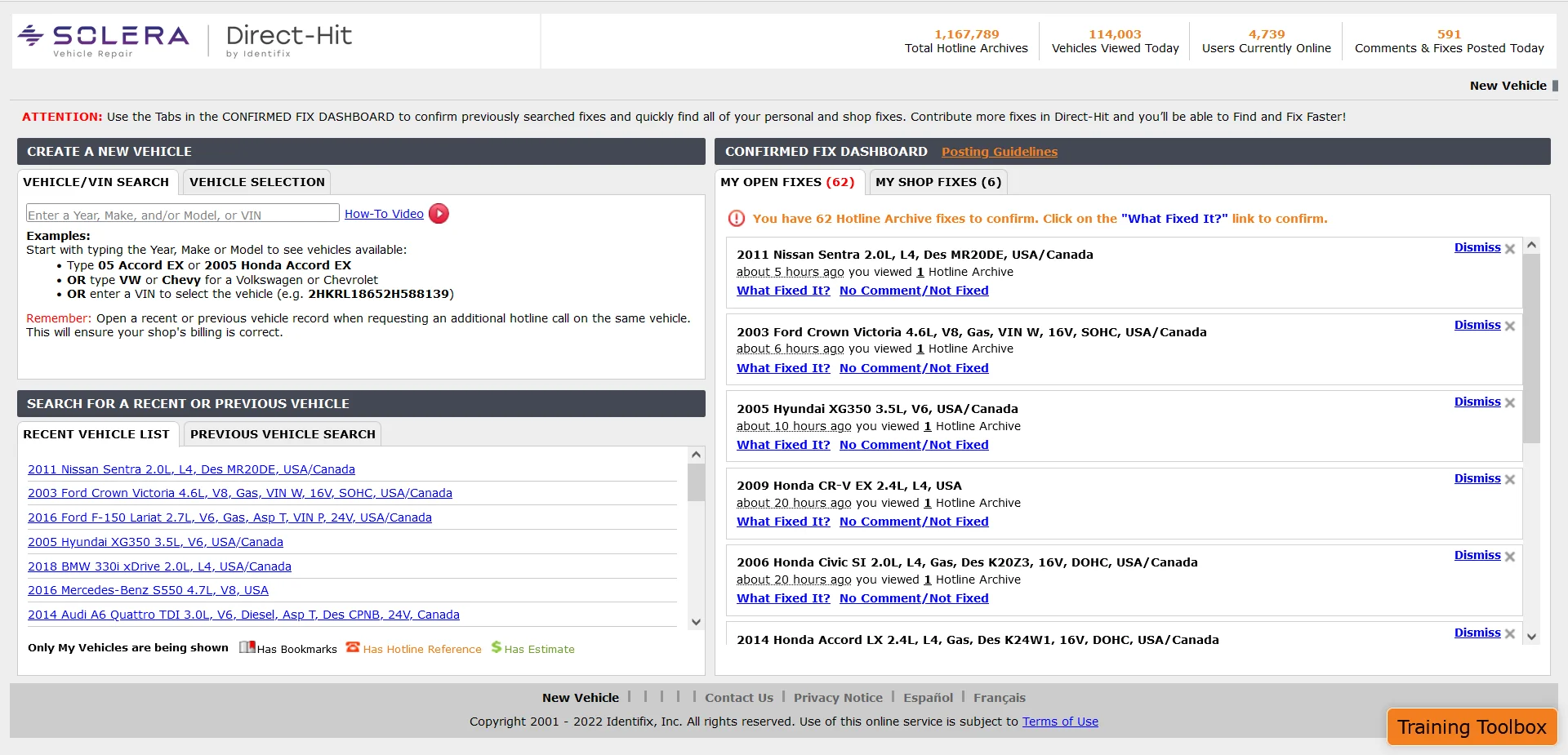 Identifix Online Main Page